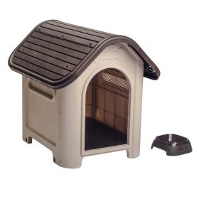 Dog House with Bowl for Small to Medium Breeds, Espresso, Beige (Color: Blue)